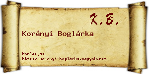 Korényi Boglárka névjegykártya